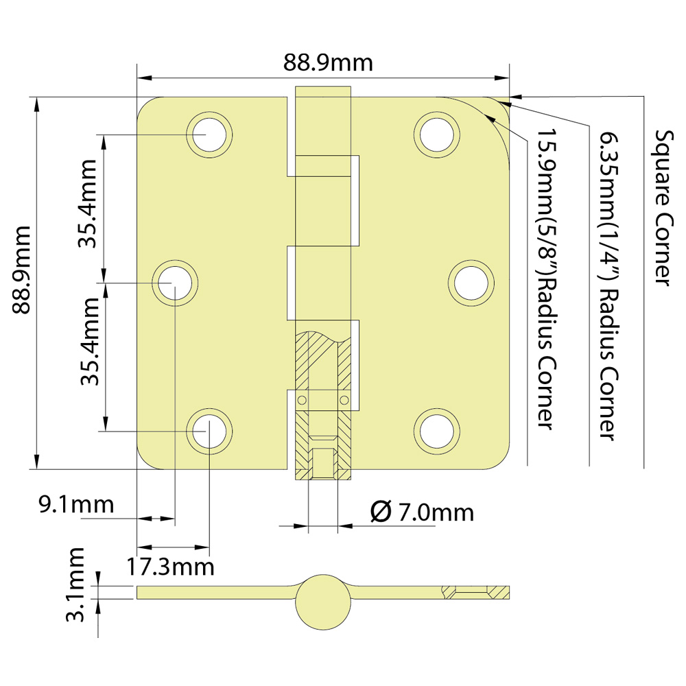 3½” x 3½” COMMERCIAL HINGES